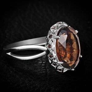 Huge Smoky Quartz Silver Ring 925 Sterling Silver Elegant And Luxury Oval Cut